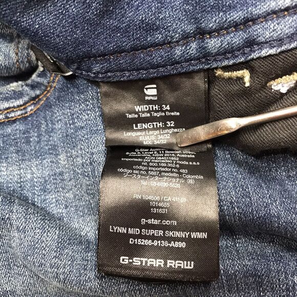 G STAR RAW Lynn Jeans Women 34x32 (32x31 actual) Mid Super Skinny Slim Distress - Picture 12 of 16